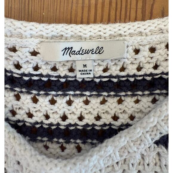 Madewell Austen Open Knit White Navy Striped Sweater Medium - Picture 3 of 6